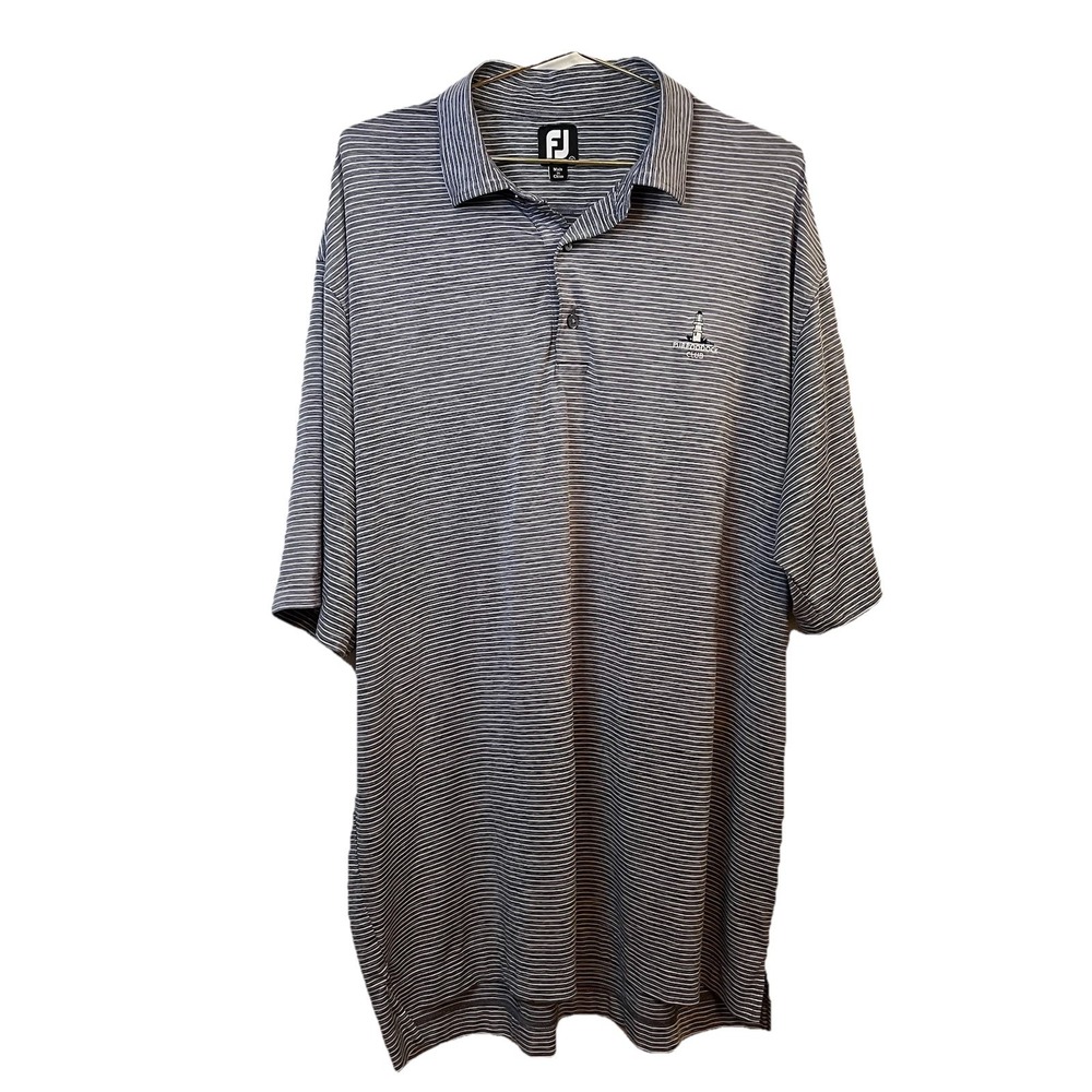 FootJoy Men's 2XL Gray White Striped Golf Polo Shirt Polyester Short Sleeve Logo